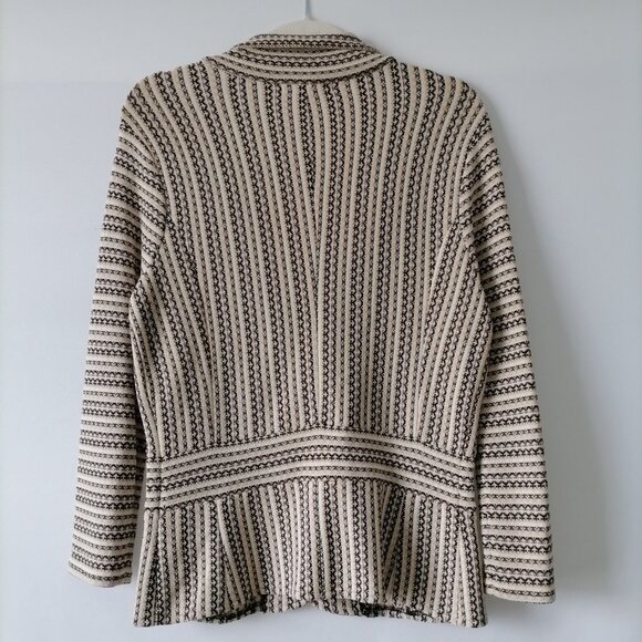 Vintage AK Anne Klein Women's Brown-Cream Striped Two-Button Blazer Knit S - Picture 4 of 7